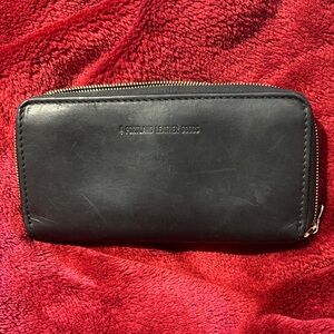 Portland Leather Black Zip Wallet with Gold Zipper